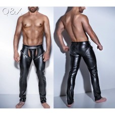 Sexy Men Faux Leather Open Crotch Erotic Latex Pants PVC Night Club Men Straps Trousers