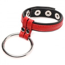 Leather and Steel Cock and Ball Ring - Red