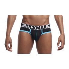 Jockmail Briefs - Black and Sky Blue with White Band
