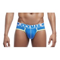 Jockmail Briefs - Sky Blue and Lime Green with White Band